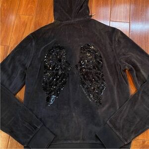 Vintage Victoria's Secret Black Velour Sequin Angel Wing Hoodie
